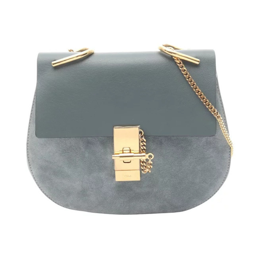 Chloe Drew Shoulder Bag Leather Suede Blue